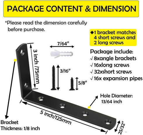 WINKER Corner Brace 16Pcs Shelf Bracket Heavy Duty Matte Black Steel L WINKER Corner Brace, Decorative Joint Angle Bracket for Shelf 5 InchX3 Inch Shelves Wall Hanging Bracket with Screws(16PCS))