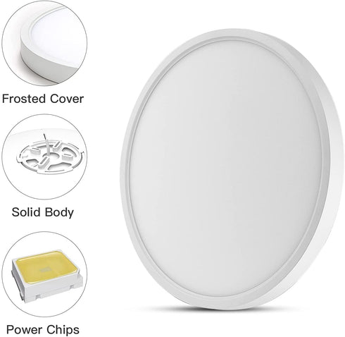 LED Flush Mount Ceiling Light Fixture, 5000K Daylight White, 12 Inch 24W, Flat Modern Round Lighting Fixture, 240W Equivalent White Ceiling Lamp for Kitchens, Stairwells, Bedrooms Easy Install