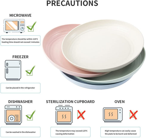 8 Pack Plastic Plates Reusable, OAMCEG 10 Inches Unbreakable Eco-Friendly Lightweight Wheat Straw Plates, Salad Plates, Camping Plates, Dinner Plates, Dishwasher & Microwave Safe, BPA FREE