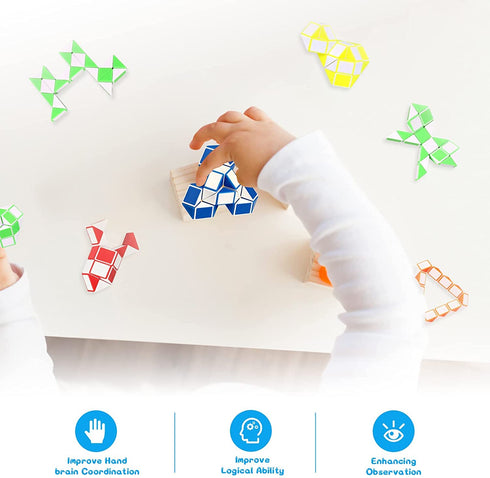 Ganowo 24 Pack Fidget Snake Cube, Mini Twist Puzzle Party Bag Fillers Bulk Toys for Kids Teens Birthday Stocking Stuffers Party Favors Supplies Goodie Bags Fillers, Random Colors
