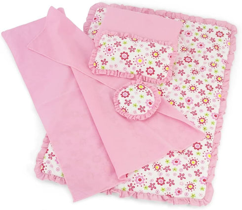 18 Inch Doll Clothes Accessories for American Girl Dolls | Reversible Floral Print Doll Bedding 5 Piece Set | Fits 18" Our Generation and Journey Girls Dolls