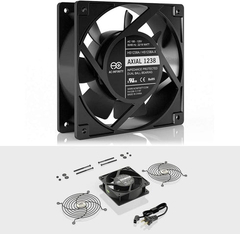 AC Infinity AXIAL 1238, Muffin Fan, 120V AC 120mm x 38mm High Speed, UL-Certified for DIY Cooling Ventilation Exhaust Projects
