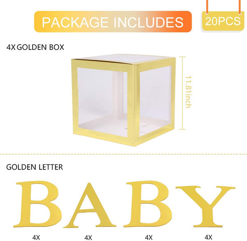 Baby Shower Decorations Gold Transparent Balloons Decor Baby Box Baby Blocks Decorations for Baby Shower Boy Girl 1st Birthday Party Decorations by QIFU (Gold Transparent Baby Blocks)