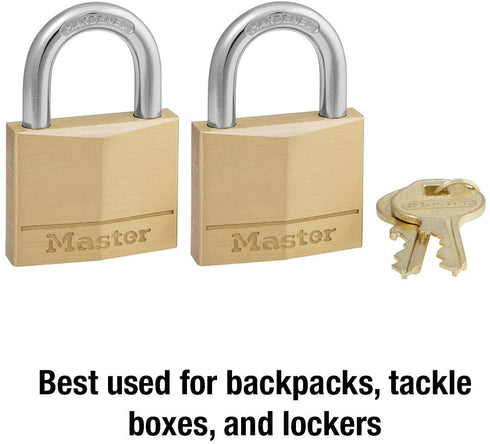 Master Lock 140T Solid Brass Padlock with Key, 2 Pack, 2 Count