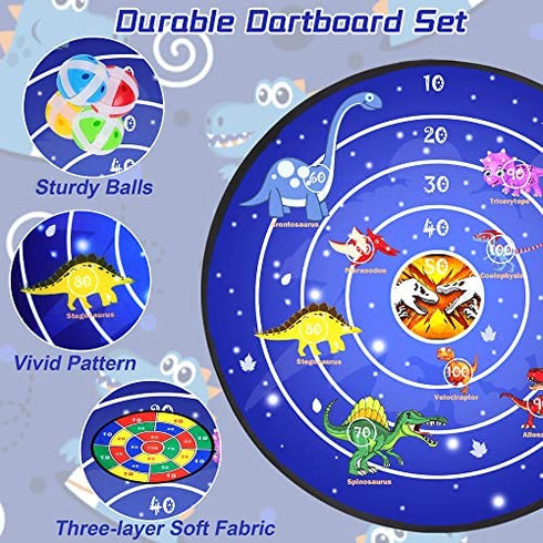Dart Board for Kids Double Sided with 16 Sticky Balls 2 Hooks, Party Games Stocking Stuffers Dinosaur Target Toys for 3 4 5 6 7 8 9 10 11 12 Year Old Boys and Girls