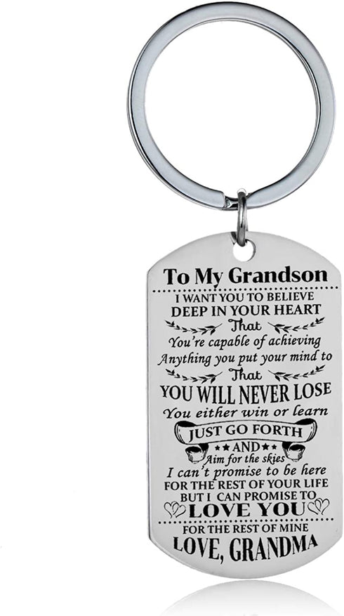 Grandson Keychain Key Ring Believe Inspirational Gifts from Grandma Grandmother Birthday Graduation Christmas Gifts Jewelry Grandma To Grandson Gifts