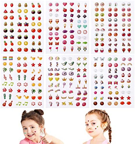 Konsait 318pcs 159Pairs Stick on Earrings 3D Gems Glitter Crystal Sticker Earrings Sticky Self-Adhesive Earrings for Little Girls Toddlers Dress up Pretend Princess Play Jewelry Accessories for Kids