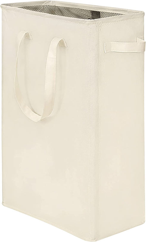 YIFAMIJOY 45L Slim Laundry Hamper Collapsible Thin laundry Baskets with Handles Narrow Dirty Clothes Hamper for Clothing Toys Organization White