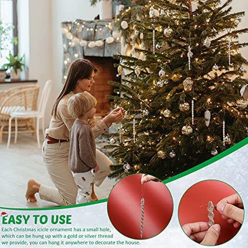 60 Pieces Twisted Icicle Ornament Christmas Tree Glitter Spiral Strip Hangings for Holiday Party Wedding Accessories, 5.1 Inch (Champagne)