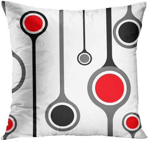 Emvency Set of 4 Throw Pillow Covers 18x18 Inches Decorative Cushion Modern Abstract Red Black White and Grey Wavy Vertical Stripes Dot Polyester Pillow Cases Square Pillocases for Bed Sofa