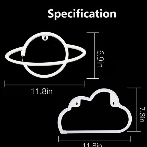 Werfeito 2 Pack Cloud Planet Neon Signs Neon Lights for Wall Decor, USB or Battery Operated LED Neon Sign for Bedroom, Decorative Neon Light Sign for Bar, Living Room, Christmas, Birthday, Wedding