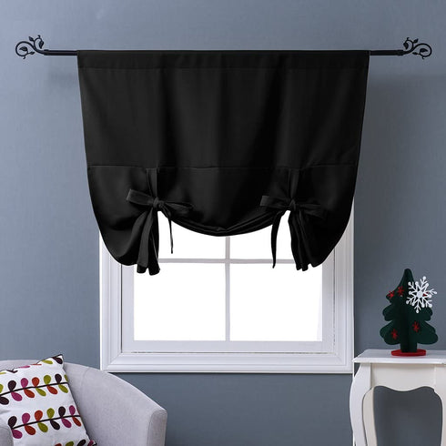 NICETOWN Blackout Curtain for Bathroom Windows - Adjustable Tie Up Shade Balloon Valance Blind (Rod Pocket Panel, 46 inches W x 63 inches L)