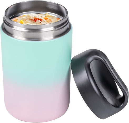 Goodful Vacuum Sealed Insulated Food Jar with Handle Lid, Stainless Steel Thermos, Lunch Container, 16 Oz, Ombre Pink to Blue