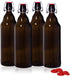 YEBODA 32 oz Amber Glass Beer Bottles for Home Brewing with Flip Caps, Case of 4