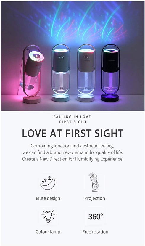 XUHE Portable Mini Humidifier, 360 degree Rotating Night Light, 200ml Cool Mist Humidifier, USB Personal Desktop Humidifier for Bedroom Travel Office Home, 2 Mist Modes Super Quiet Auto Shut-Off BLUE