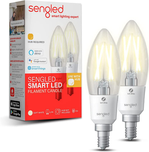 Sengled Zigbee Smart Light Bulbs, Smart Hub Required, Work with SmartThings and Echo with Built-in Hub, Voice Control with Alexa and Google Home, Soft White B11 Candelabra Light Bulbs 40W Eqv. 2 Pack