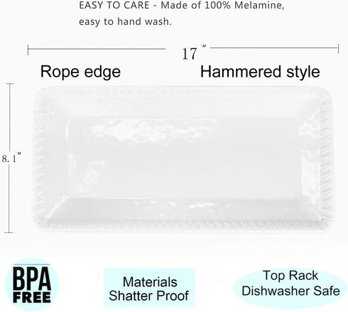 17-Inch Melamine Serving Tray/Platters Set of 2, White & Rectangular | 100% Melamine,Dishwasher Safe,BPA Free