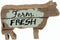 Parisloft Farm Fresh Wood Cow Shaped Sign Tabletop Decor, Carved Cow Statue Home Decor, Animal Sculpture Decorations