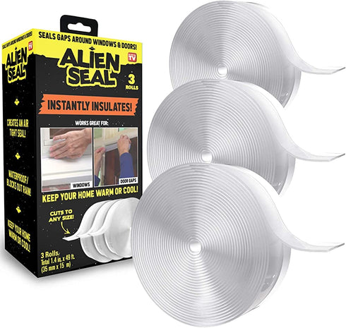 Alien Draft Seal Transparent Silicone Seal Strip Set of 49 Feet Anti-Draft Adhesive and Flexible Flap to Seal Gaps Around Doors, Showers and Windows, Weather Stripping Insulator Tape As Seen On TV
