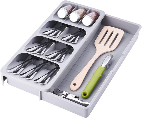 SOMIER Expandable Kitchen Drawer Organizer, Adjustable Cutlery Trays and Utensil Holder, Kitchen Drawer Dividers Storage for Silverware, Flatware, Knives, Spoons, Gray