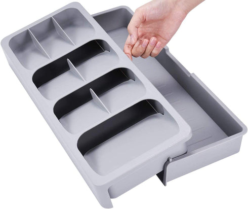SOMIER Expandable Kitchen Drawer Organizer, Adjustable Cutlery Trays and Utensil Holder, Kitchen Drawer Dividers Storage for Silverware, Flatware, Knives, Spoons, Gray