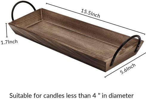 AGLARY Rectangle Wood Candle Tray with Black Metal Handles, Rustic Wood Candle Holder for Displaying Candles,Centerpieces for Dining Table,Mantel, Coffee Table