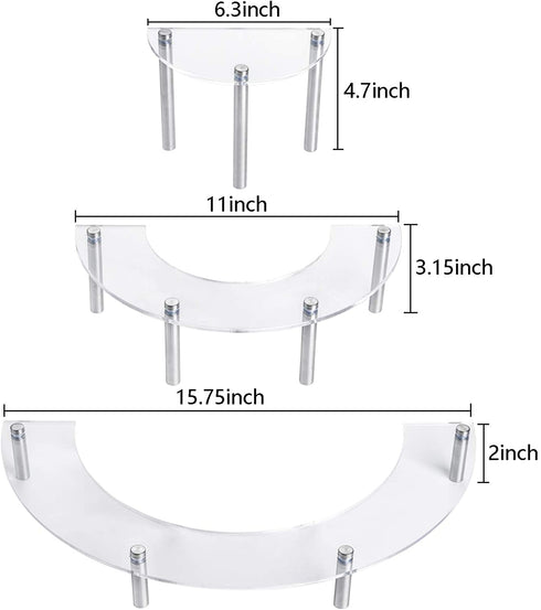 Suwimut Acrylic Riser Cupcake Display Stand, 3 Tier Clear Half Moon Dessert Stand, Tabletop Retail Semicircle Round Display Riser Shelf for Jewels, Cupcakes, Figurines and Cosmetic Items