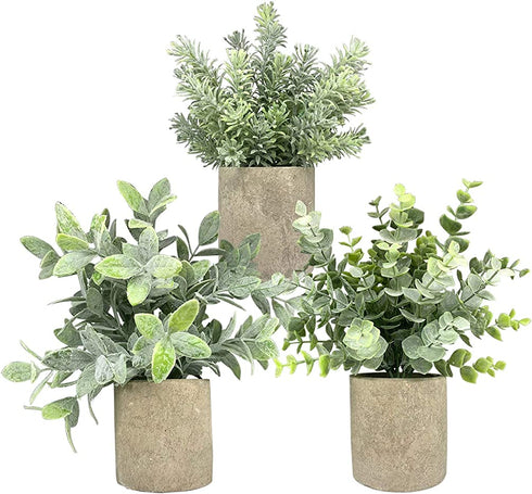 Hasken 3 Pack Mini Potted Artificial Potted Plants Mini Fake Eucalyptus Greenery in Pots for Home Decor Office Desk Shower Room Decoration