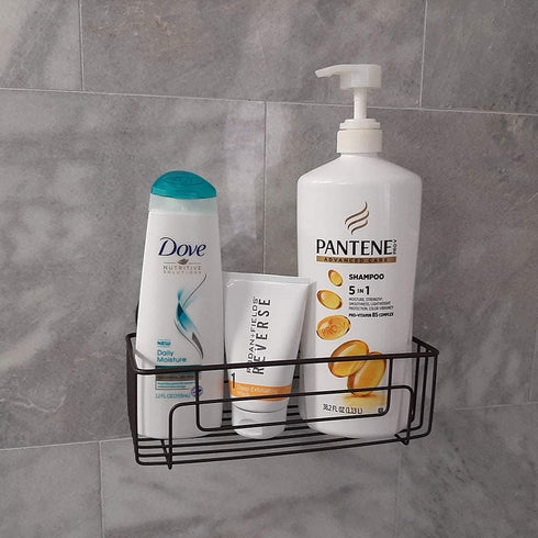 Gecko-Loc ?? Super Suction Cup Shower Caddy Bath Wall Shelf, Large Deep Bathroom Shampoo, Conditioner and Bath Gel Caddy Organizer - Kitchen Storage Basket - Rustproof Stainless Steel Black Finish