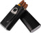 AMANCY Classic Black Leather 3 Fingers Cigar Case with Cedar Wood Lining ,Silver Stainless Steel Cutter Contained