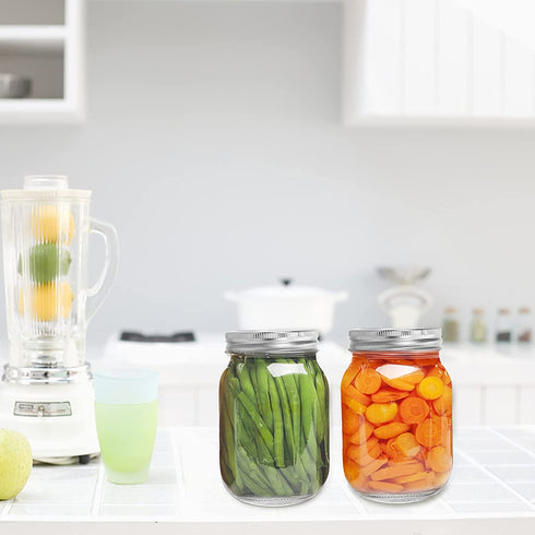 YOUEON 12 Pack 16 Oz Mason Jars with Airtight Lids and Bands, Glass Jars Canning Jars Spice Jars for Fermenting, Pickling, Juice, Jelly, Honey, Wedding Favors, Baby Foods, Silver