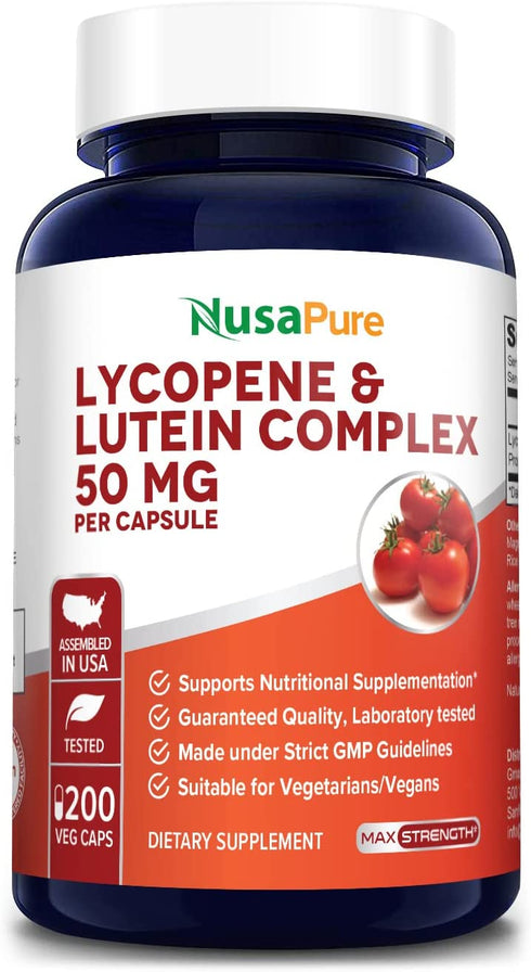 Lycopene & Lutein Complex 50mg 200 Veggie Capsules (Non-GMO & Gluten Free)