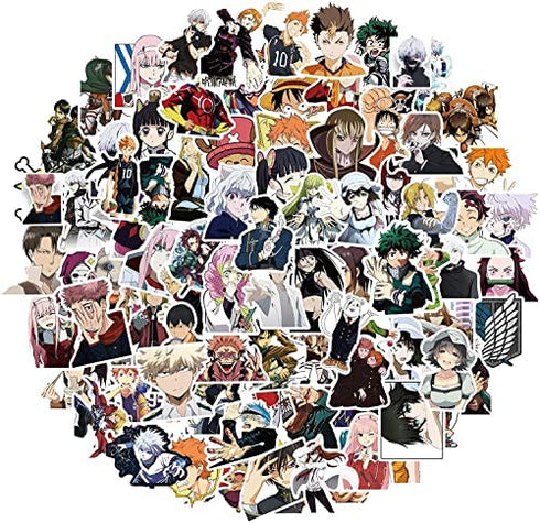 100 Pcs Anime Mixed Stickers, Classic Anime Stickers for Kids Teens Waterproof Vinyl Stickers for Water Bottles Laptop Computer Skateboard Notebook Decals