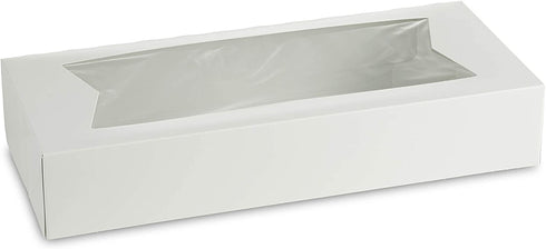 Beautiful White Paperboard Auto-Popup Bakery Box 12.5" Length x 5.5" Width x 2.25" Height Clear Window for Product Visibility by MT Products (Pack of 15)