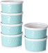 DOWAN 4 oz Ramekins - Ramekins for Creme Brulee Souffle, Porcelain Ramekins Oven Safe, Mason Style Embossed Ramekins Bowls Ramekins for Baking, Set of 6, Blue