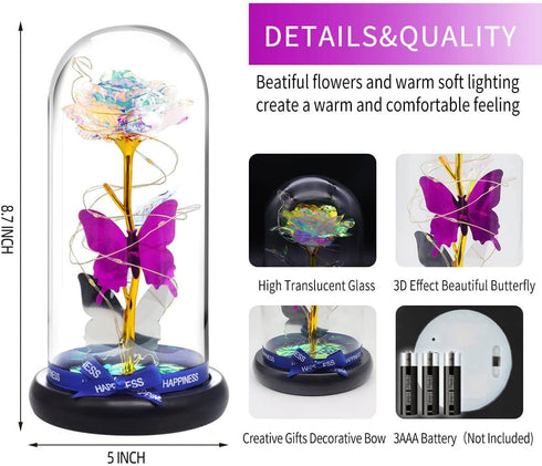 Gifts for Women Mom Wife Grandma Her Girlfriend Birthday Anniversary Wedding Present Unique Gifts for Sister Friend Butterfly Galaxy Forever Glass Rose Flower Light