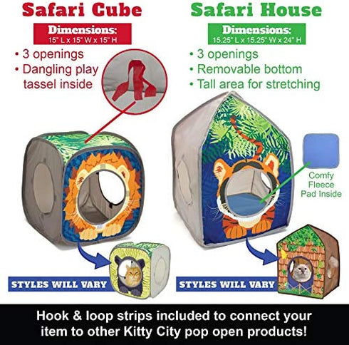 Kitty City Pop-up Safari Hut Play House, Cat Cube, Play Kennel, Cat Bed, Jungle Cat House