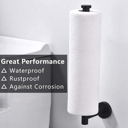 Matte Black Paper Towel Holder,Under Kitchen Cabinet Towel Paper Rack,Wall Mounted Round SUS304 Stainless Steel Dispenser for Bathroom Kitchen Tissue Towel Roll,11 inch