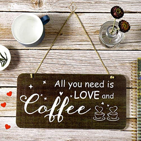 Rustic Wood Coffee Sign Rustic Home Decor All You Need is Love and Coffee Real Pallet Wood Sign Kitchen Accessories for Coffee Bar Farmhouse Home Wall Decoration, 6 x 12 Inches (Brown)