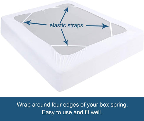 Box Spring Cover California King Size, Elastic Fabric Wrap Around 4 Sides Bed Skirt, Sleek Alternative for Bed Skirts for Hotel/Home, Fits Box Springs up to 13, White
