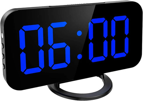 KeeKit Digital LED Alarm Clock, Large 6.5" Mirror Surface Alarm Clock with Dual USB Charging Ports, Snooze Function, Auto/Manual Adjustable Brightness, 12/24H Display for Home, Bedroom, Office - Blue