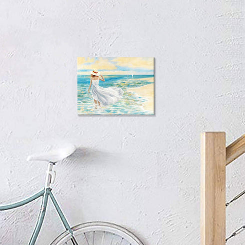 Hardy Gallery Abstract Beach Picture Wall Art: Girl & Ocean Artwork Seascape Painting on Canvas for Bathroom (16? x 12? x 1 Panel)