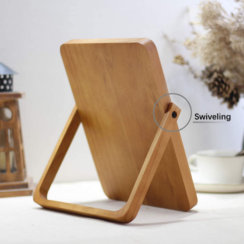 Vertical Wood Vanity Table Mirror Stand Makeup Mirror Swivel at Multiple Angles for Bedroom Living Room and Makeup Desk