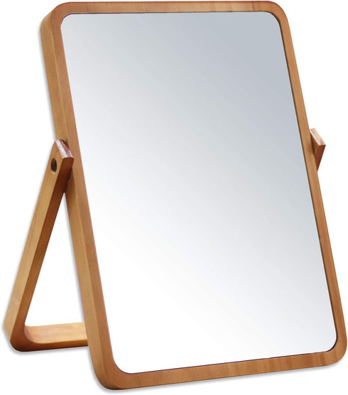 Vertical Wood Vanity Table Mirror Stand Makeup Mirror Swivel at Multiple Angles for Bedroom Living Room and Makeup Desk
