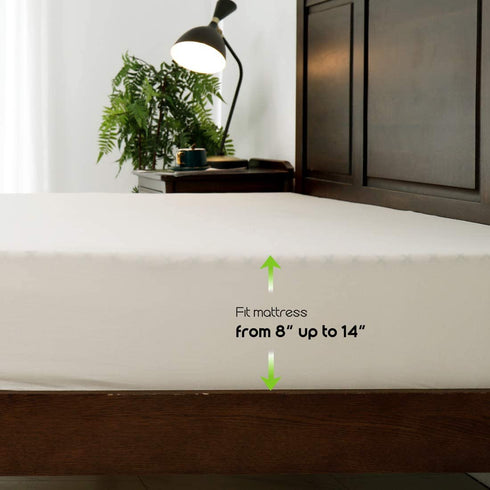 Fitted Sheet- COSMOPLUS Queen Fitted Sheet Only?No Flat Sheet or Pillow Shams?,4 Way Stretch Micro-Knit,Snug Fit,Wrinkle Free,for Standard Mattress and Air Bed Mattress from 8 Up to 14,Beige