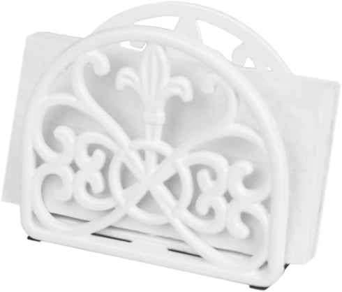 Home Basics Cast Iron Paper Napkin Holder/Freestanding Tissue Dispenser for Kitchen Countertops, Dining, Picnic Table, Indoor & Outdoor Use, White