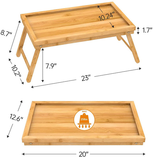 Zhuoyue Bamboo Bed Tray with Folding Legs, Lap Tray Breakfast Tray Great for Breakfast in Bed or Eating Tray