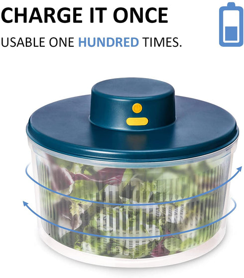 BORNKU Electric Salad Spinner 3L - USB Chargeble,Vegetable Washer with Bowl, Lettuce Cleaner and Dryer - Easy Water Drain System and Compact Storage,BPA Free and Easy to Use