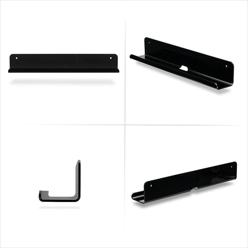 2-Pack 12" Slim Floating Shelves Mount, Adhesive or Screw Mount, for Tablets, Vinyl Records, Picture Frames, Phones, Universal Holder Shelf by Brainwavz (SHELF305 Black)