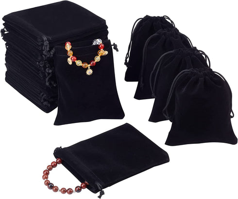 PH PandaHall 50 Pack Velvet Jewelry Pouches Bags 3.9x 4.7inch Black Velvet Cloth Jewelry Pouches Drawstring Bags for Jewelry Bracelets and Watches Storage